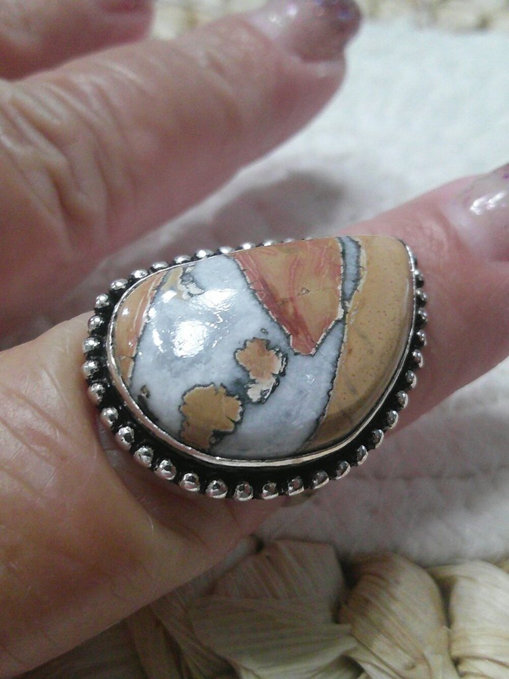 Natural MALIGANO JASPER Handmade Sterling 925 Ring Size 8.5 #243F